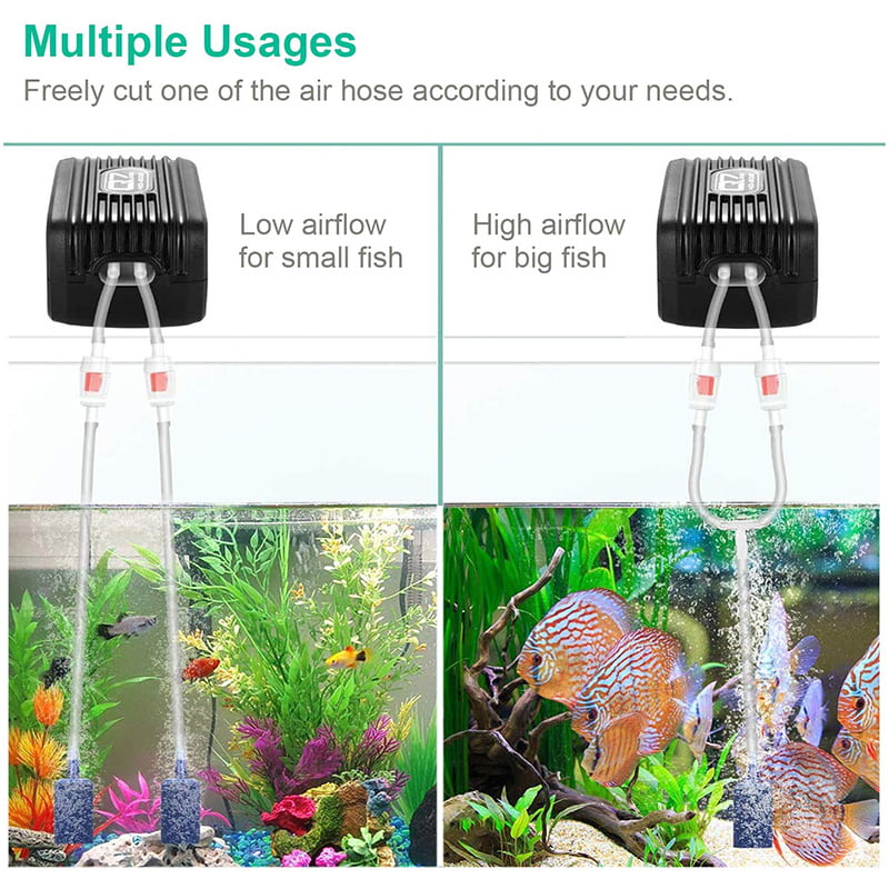 HIRALIY Aquarium Air Pump Ultra Silent Oxygen Fish Tank Bubbler with Air Stones Silicone Tube Check Valves Up to 80 Gallon Tank Fish Tank Air Pump with Dual Outlet Adjustable Air Valve 