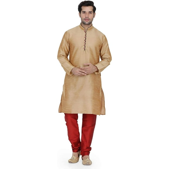 Royal Kurta Mens Silk Blend Loop Button Kurta Pyjama Set Bronze 38