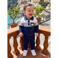 thumbnail image 6 of RUINIXCW Toddler Baby Boy Winter Fall Outfits Contrast Patch Long Sleeve Button Lapel Sweatshirt and Pants 2 Piece Set, 6 of 8