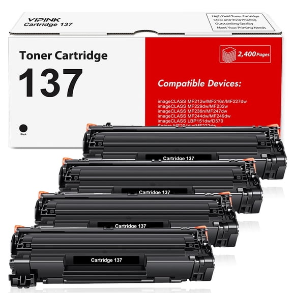 Vipink Compatible for Canon 137 Black Toner Cartridge 137 CRG137 CRG-137 imageCLASS MF232w D570 MF236n MF242dw MF244dw MF247dw MF227dw MF220 MF230 MF240 MF210 Printer High Yield 4-Pack