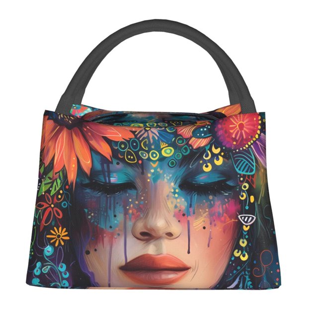 Disketp Bohemian Colorful Flower Woman Bolsa Térmica Estampada, Bolsa Térmica Aislante para Almuerzo, Playa y Campamento