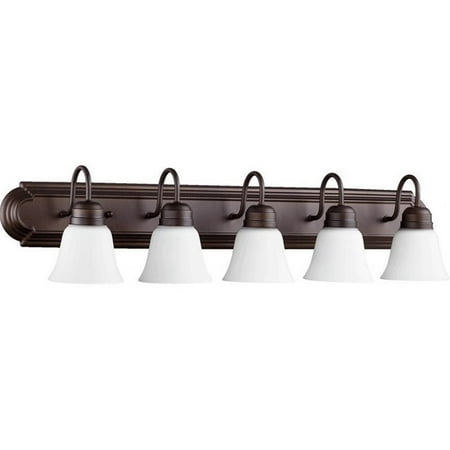 Quorum Vanity Lighting - Quorum 5 Light Vanity in Oiled Bronze and Satin Opal