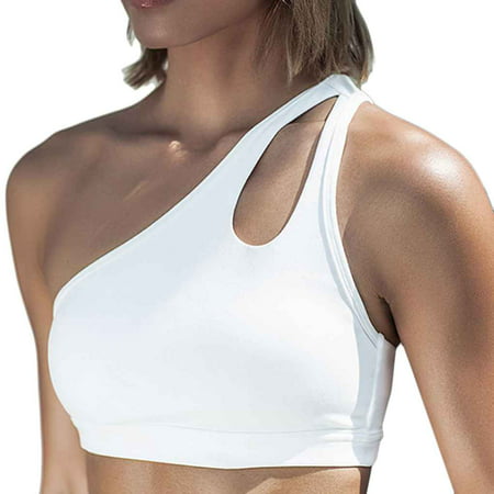 Women Sexy One Shoulder Solid Sports Bra Shockproof Padded Workout Running