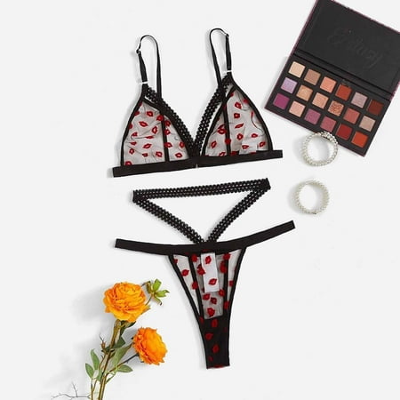 

WQJNWEQ Sexy Lingerie for Women Clearance Sexy Lingerie Women s Mesh Embroidery Three-point Temptation Hot Girl Perspective Underwear SSet Valentines Day Gifts Black