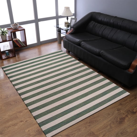 Rugsotic Carpets Hand Woven Flat Weave Kilim Wool Eco-Friendly 8'x10' Area Rugs Rectangle Cream Olive Contemporary Modern Design Low Pile Indoor Handmade Rug for Living Room, Bedroom D00107