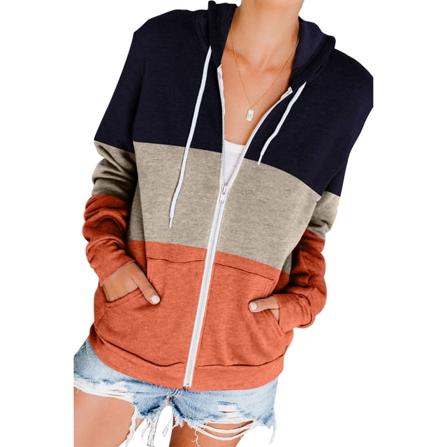 Abrigo de poliéster de manga larga con bolsillos para otoño/invierno, talla S Sudadera con capucha y cremallera para mujer en azul oscuro