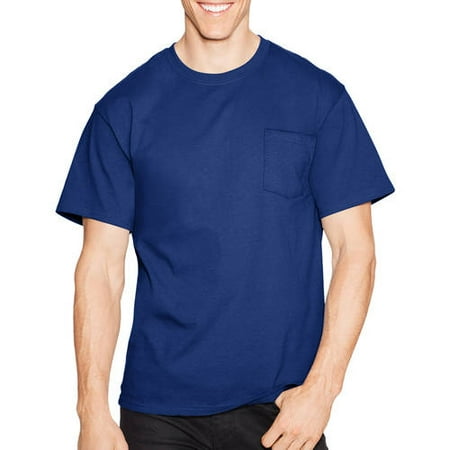 Grandad Neck T-shirt - Hanes Men's tagless crew neck short sleeve pocket tshirt