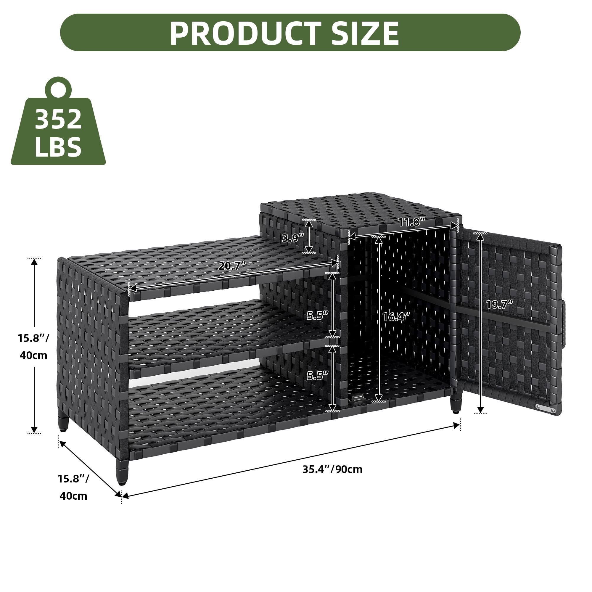 Uforic Woven Outdoor Pool Storage, Shoe Cabinet with Bench, Multi-Layer Storage - Durable PE Rattan Storage for Garden, Poolside, or Patio (Black)
