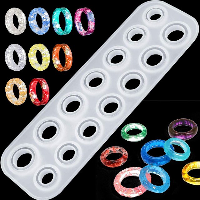 Molde de anillo de resina premium, moldes de silicona para resina epoxi, moldes de resina con 14 tamaños diferentes, para hacer anillos Afortunado Sencillez