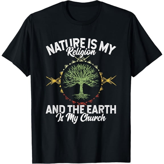 Nature Is My Religion Earth Is My Church Native American Day T-ShirtMen and women, Black T-shirt, size: Extra large