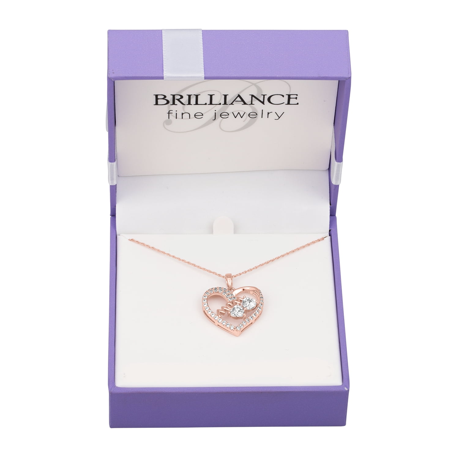Ladies Brilliance Fine Jewelry 14 Kt Gold Plated Simulated Diamond Mom Heart Pendant, 18"
