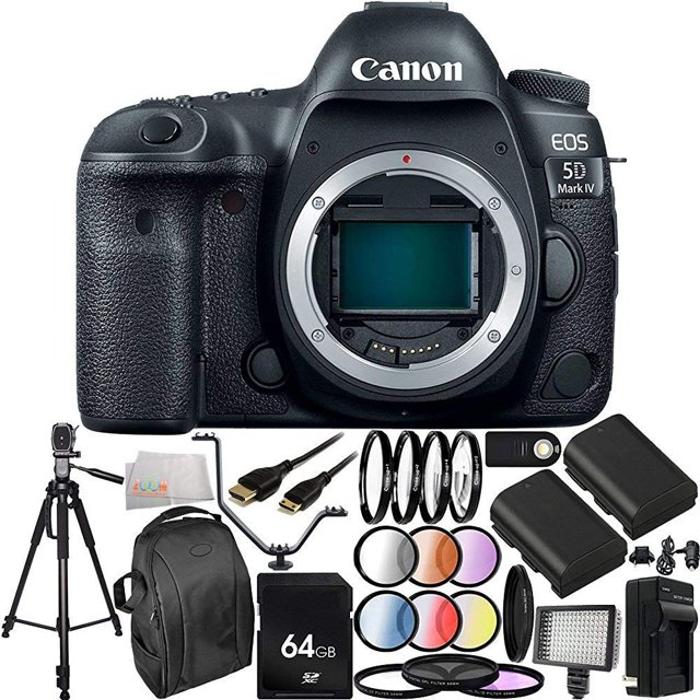 Canon EOS 5D Mark IV DSLR Camera (Body Only) - International Version (No Warranty) 64GB Bundle 27PC Accessory Kit Which Includes 64GB Memory Card + 2 Replacement LP-E6 Batteries + MORE