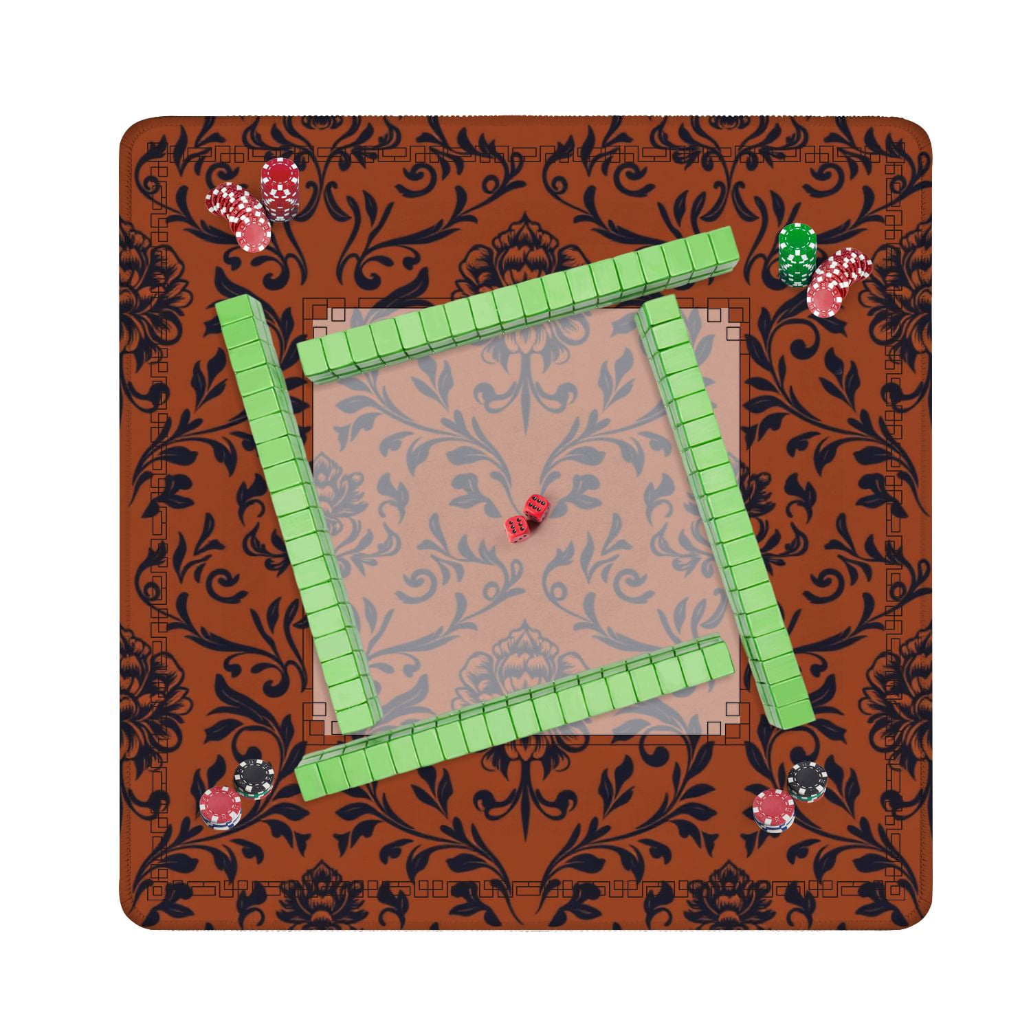 Mahjong Mat 31.5" x 31.5" Hand drawn batik seamless boho floral block print Non-Slip Noise Reduction American Mahjong Tiles Table Cover for Dominoes Poker Card Board Games Gift