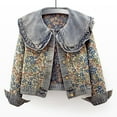 thumbnail image 6 of Women'S Sweet Pan Collar Long Sleeve Jacquard Denim Jacket Blue S, 6 of 9