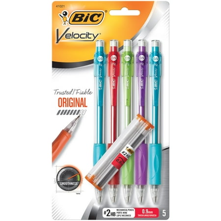 BIC Velocity Original Mechanical Pencils, 0.9 mm, Assorted Barrel Colors, Pack of 5