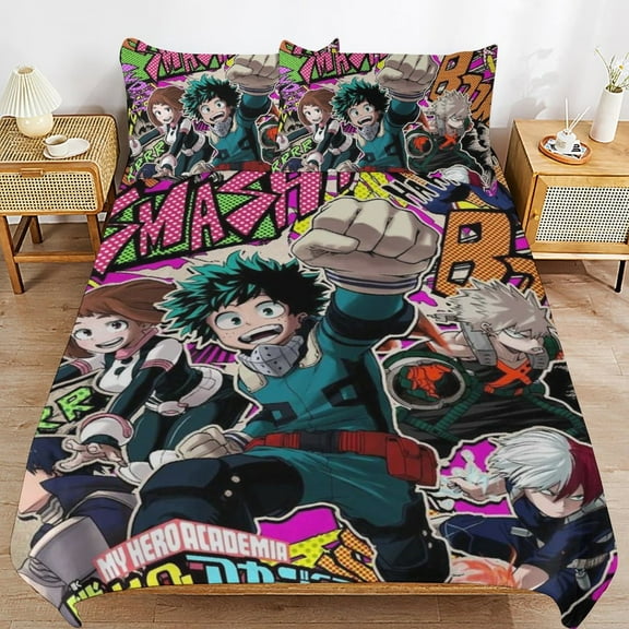 My Hero Academia 3 Pieces Bedding Set 3D Printed Lightweight Bed Quilt Set Comforter Cover Set for Girls Kids Teens, 1 Quilt Cover 2 Pillowcases 86"x70"