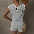 thumbnail image 4 of Lenpel Women's Summer Casual Rompers Cap Sleeve Crew Neck Striped Short Jumpsuits Lounge Overalls with Pockets, 4 of 4