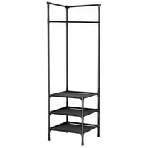 Corner Garment Rack Industrial Hall Tree Corner Organizer with 3-Tier Shelf for Bedroom Laundry Room Entryway Living Room Office Black