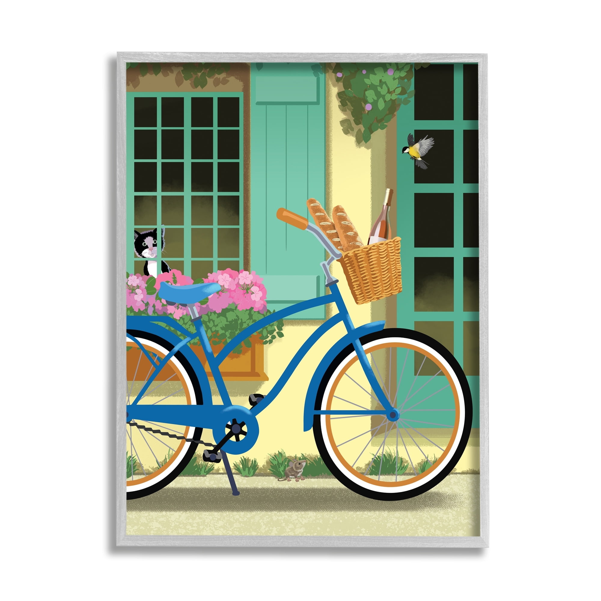 Stupell Industries Quaint Bicycle Parked Bread Basket Cat Window , 16 x 20, Design by Sally Springer Griffith