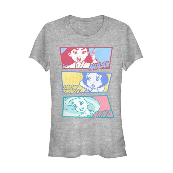 Junior's Disney Princesses Cartoon Panels  Graphic Tee Athletic Heather Large