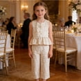 thumbnail image 5 of Kcolen Girls Bow Ruffle Sleeve Top & Cropped Pants Set, 2 Piece Elegant Summer Outfit, Dressy Casual Set for Toddler Girls, 5 of 6