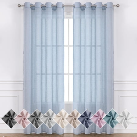 Linen Curtains - Natural Linen Semi-Sheer Drapes, Nursery & Kitchen, Privacy Added, Premium Soft Rich Material for Living Room (Set of 2, 52 x 63 Inch, Light Blue)