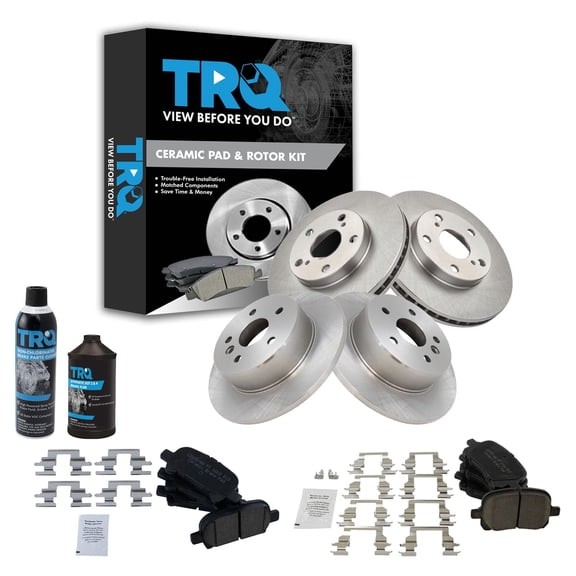 TRQ Front & Rear Ceramic Brake Pad & Rotor Kit w/Chemicals for Toyota Avalon BKA17551