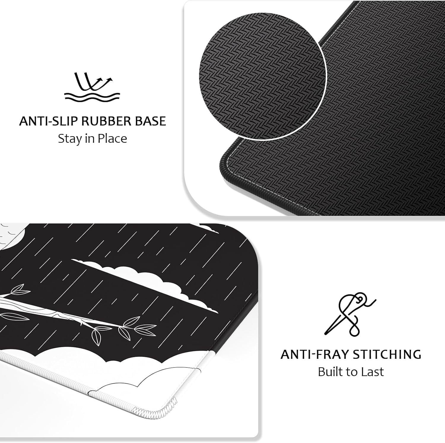 Ultra Large Gaming Mousepad, XXL Extended Full Size Desktop Matt for Keyboard, Laptop & Computer, 35.5 x 15.7 in, Gothic Black White Owl