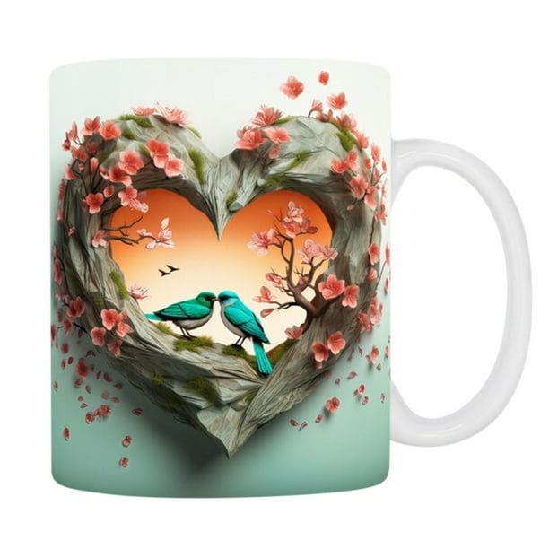 Pisexur Batería de cocina Tazas con efectos visuales tridimensionales, taza de café de cerámica con forma de corazón para San Valentín, taza de agua para pareja, rega para la cocina del hogar