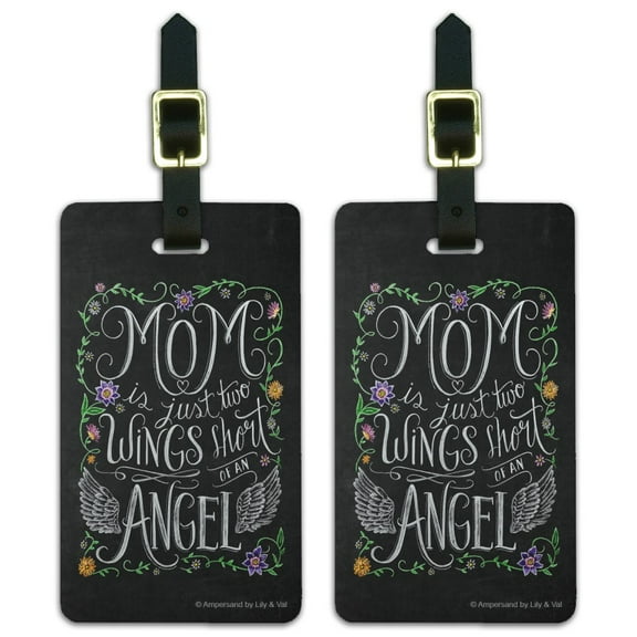Mom Two Wings Short of Angel Luggage ID Tags Suitcase Carry-On Cards - Set of 2