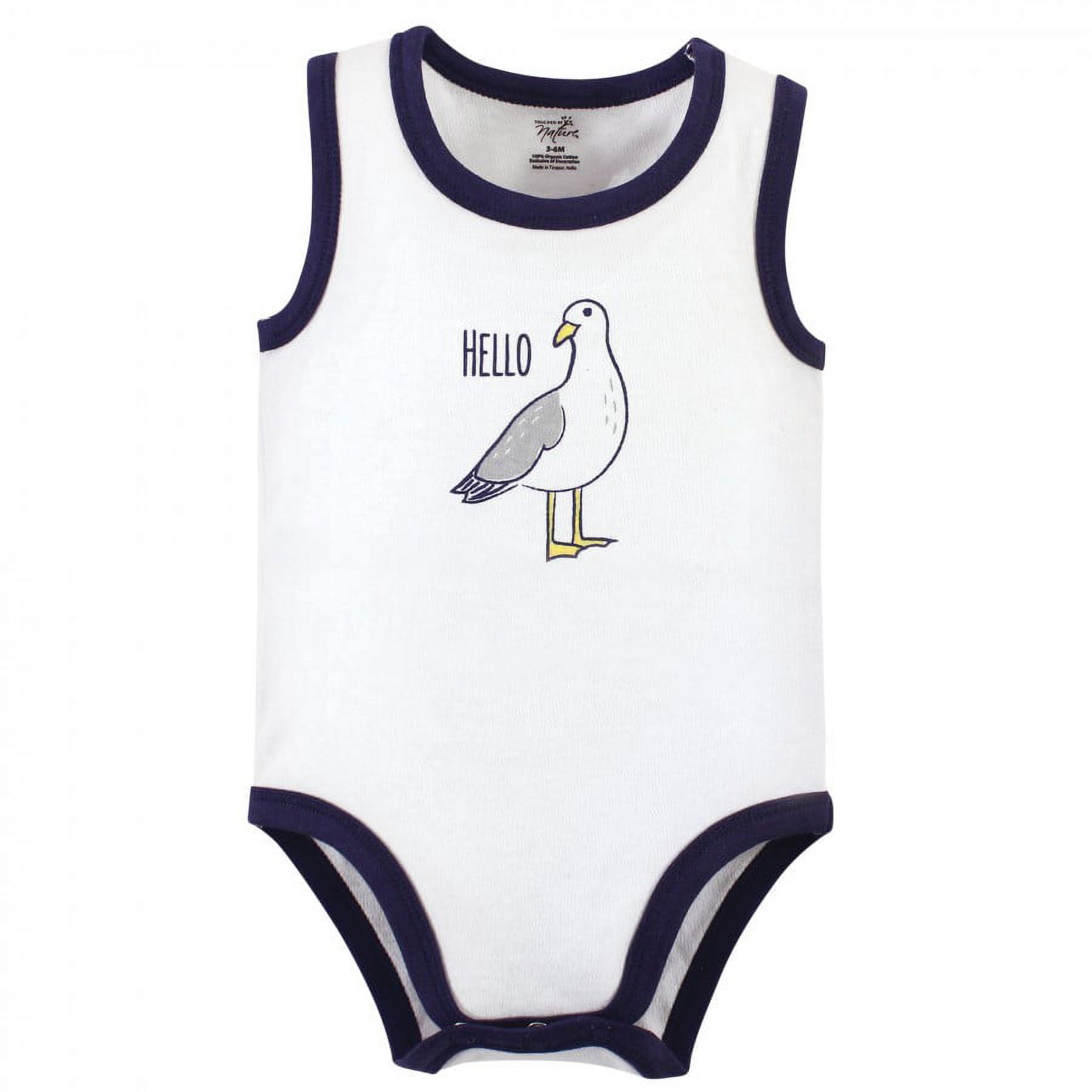 Touched by Nature Baby Boy Organic Cotton Bodysuits 5pk, Seagull, 3-6 Months