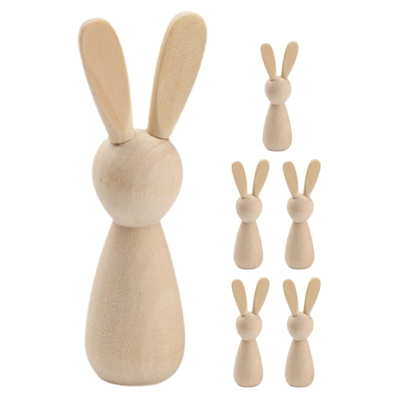 6Pcs DIY Wooden Bunny Dolls Unpainted Natural Wooden Small Crafting Doll Crafts