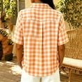 thumbnail image 4 of dgysar Womens Plaid Button Shirts, Relaxed Fit Half Sleeve Lapel Collar Blouse Tops Crafted from Breathable Polyester Fabric with Standard Button Down Neckline Orange 3XL, 4 of 4