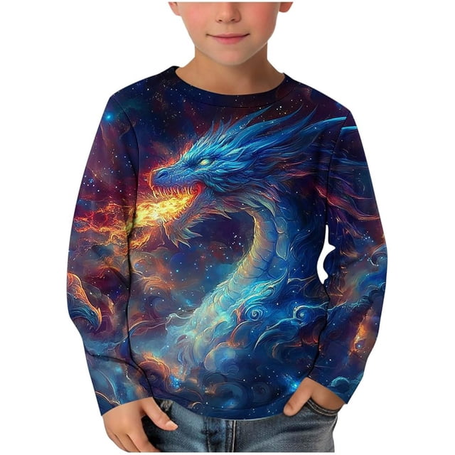 WEIYLL T-Shirts Chemises pour Garçons Impression 3D Col Rond Manches Longues Chandail Vêtements Extérieurs pour Enfants de 3-4 Ans