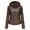 Coffee, variant on Lovskoo 2024 Women's Leather Jacket Long Sleeve Slim Fitting Zipper Detachable Hood Motorcycle Coat Black
