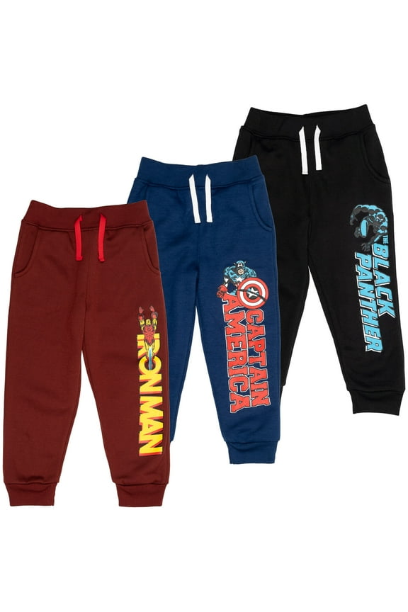 Avengers Iron Man Captain America Black Panther Little Boys Fleece 3 Pack Jogger Pants Toddler to Big Kid