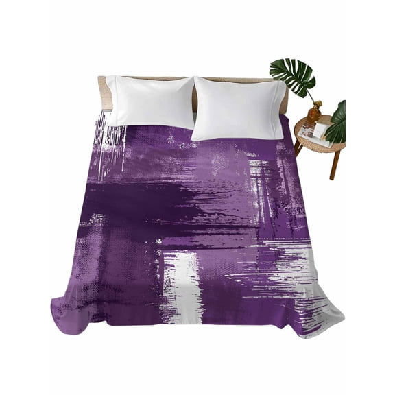 Queen Flat Sheet 90"x102", Purple Abstract Soft Lightweight Bedding Flat Sheets Only, Modern Mottled Art Oil Painting Brushed Microfiber Top Bed Sheet, Breathable StainResistant Bedsheets
