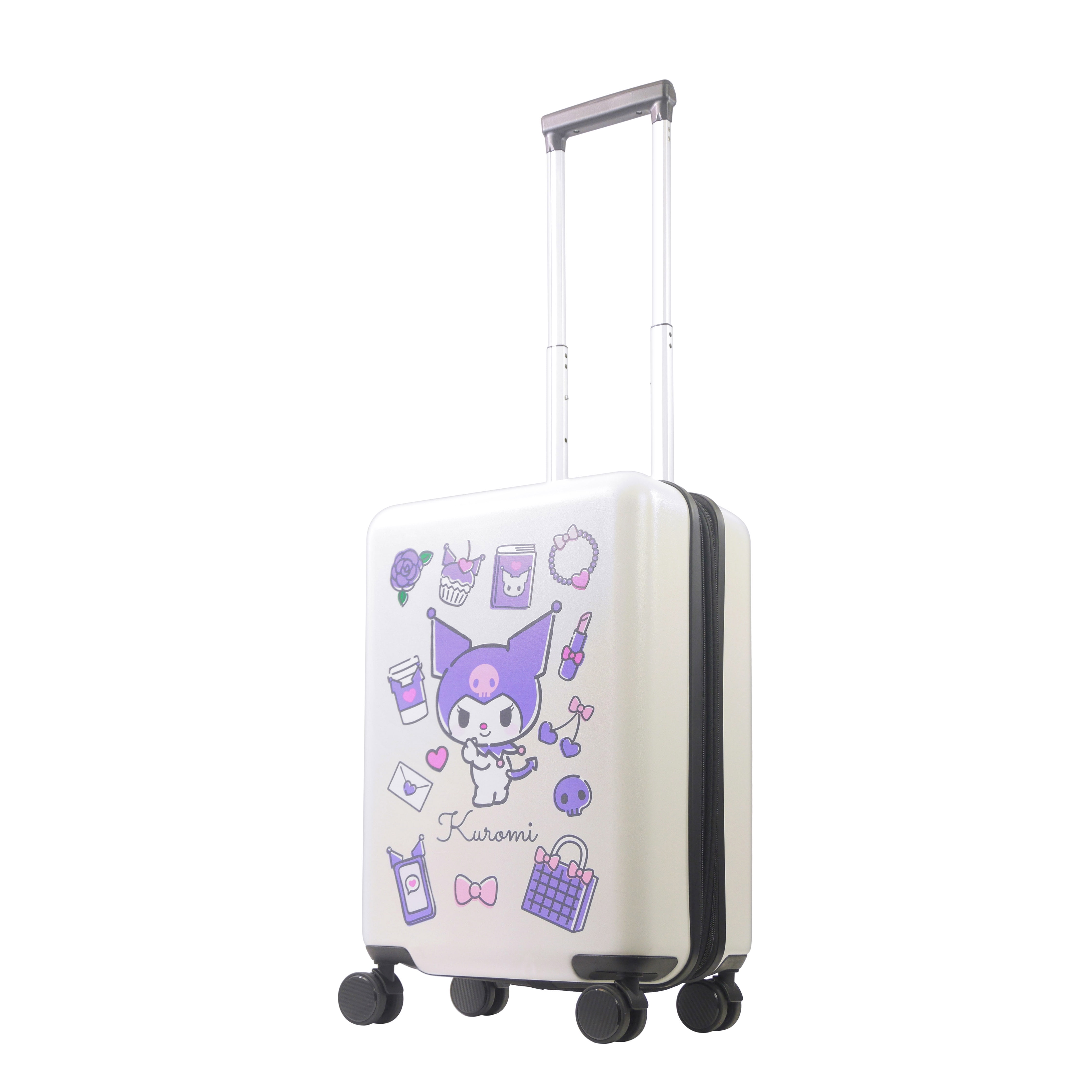 FUL Sanrio Kuromi and My Melody 22.5 Inch Carry On Luggage, Hardshell Rolling Suitcase with Spinner Wheels, White