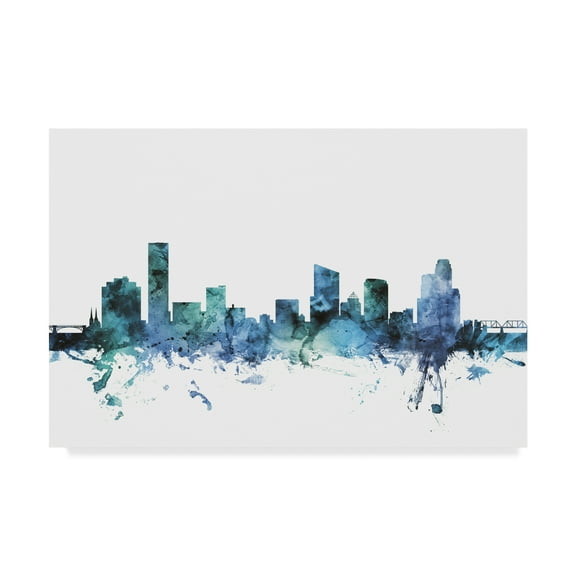 Trademark Fine Art 'Grand Rapids Michigan Blue Teal Skyline' Canvas Art by Michael Tompsett