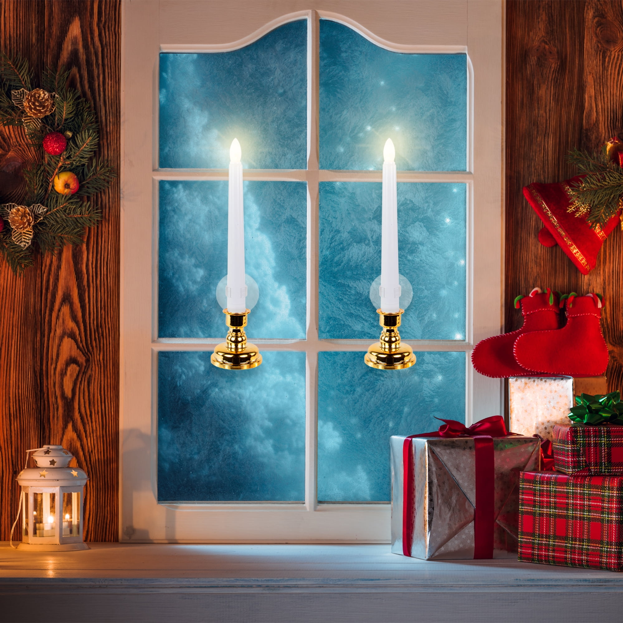 Set of 6 White and Gold Christmas Candle Lights 9.5"