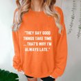 thumbnail image 5 of Jinhomg Womens Oversized Boyfriend Sweatshirt 2025 Trendy Letter Print Y2K Tops Casual Comfy Long Sleeve Drop Shoulder Pullover Daily Wear Orange M, 5 of 6