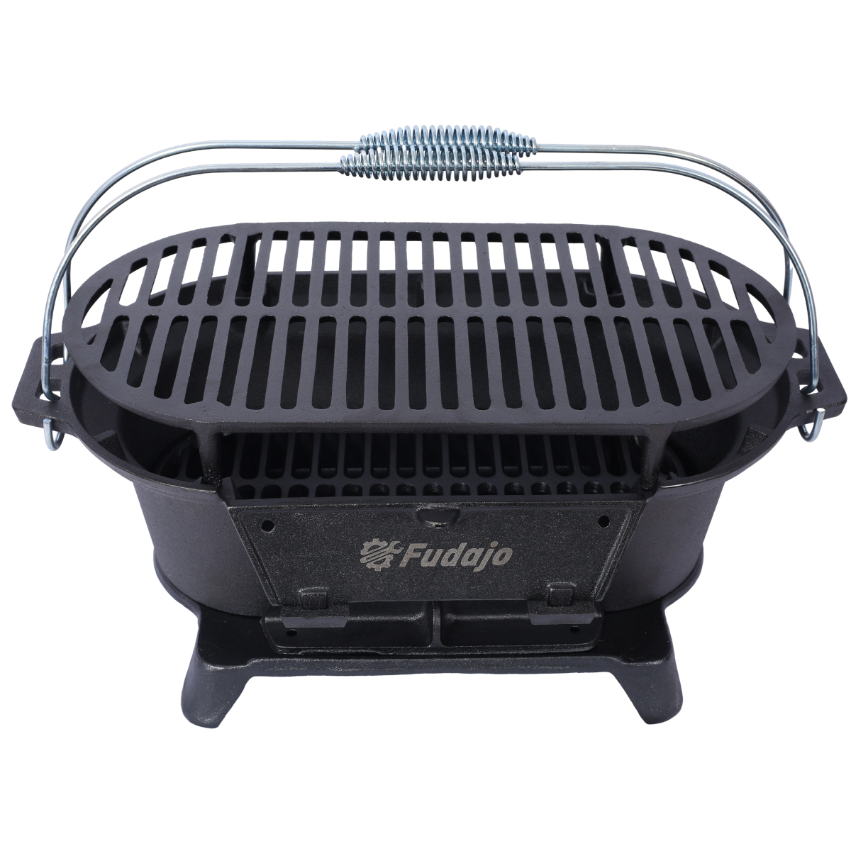 Oval Cast Iron Portable Charcoal Grill Tabletop Hibachi Grill 100% Cast Iron for Camping Patio Backyard