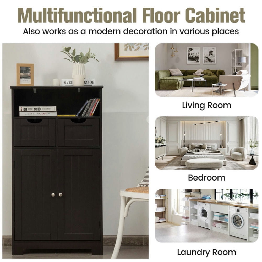 Finihen Bathroom Storage Cabinet, Bathroom Floor Cabinet, Bathroom Wooden Side Cabinet with 2 Drawers and 2 Doors, for Bathroom, Living Room, Bedroom, Kitchen, Dark Brown Finihen Bathroom Storage Cabinet, Bathroom Floor Cabinet, Bathroom Wooden Side Cabinet with 2 Drawers and 2 Doors, for Bathroom, Living Room, Bedroom, Kitchen, Dark Brown