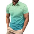 thumbnail image 2 of Yteetum Mint Green Mens Summer Shirts Casual Gradient Printed Short Sleeve Turn Down Collar T-Shirt Blouse Men's Fashion Pullover Breathable Elastic Stretch Shirts Tops L, 2 of 6