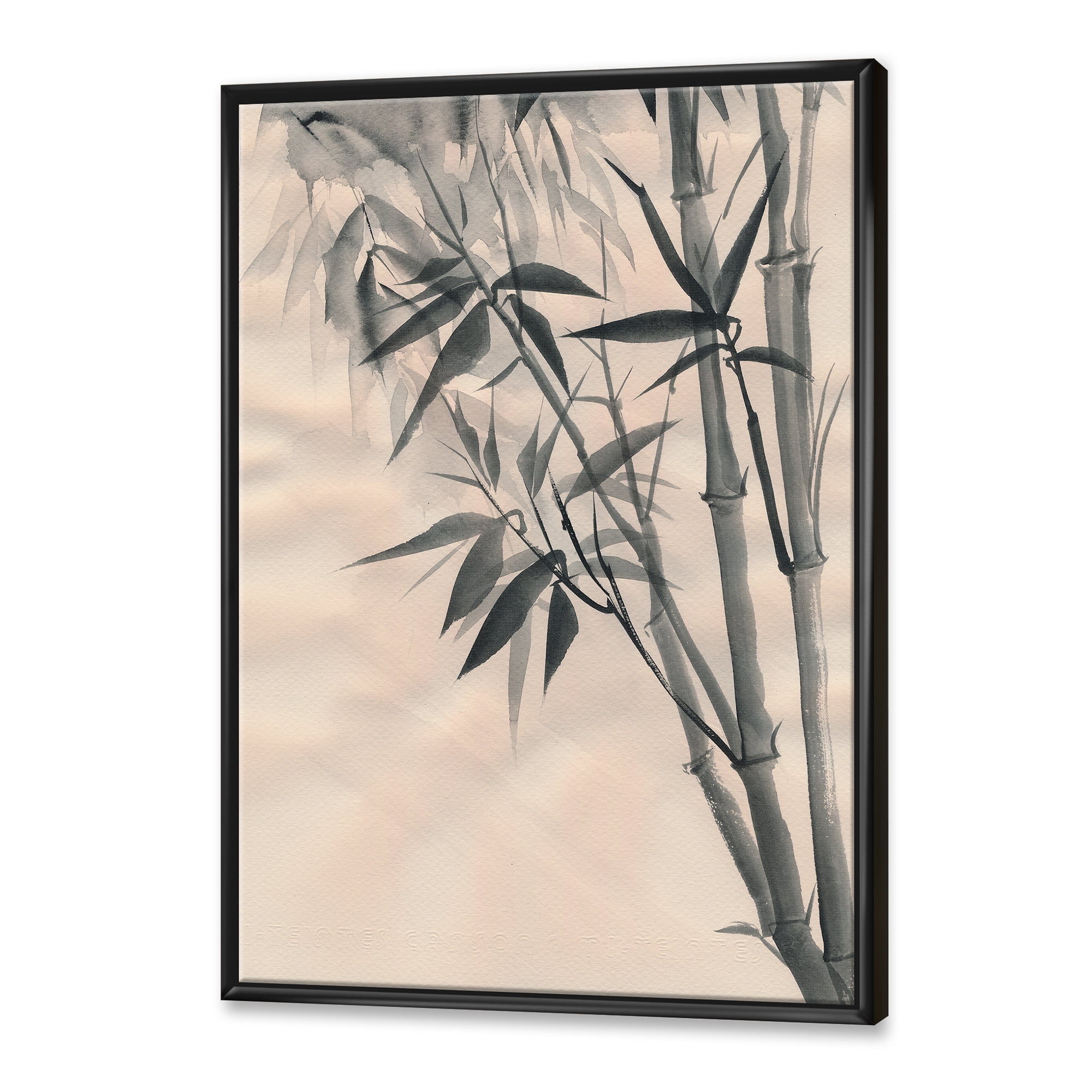 Vintage Black and White Bamboo I 24 in x 32 in Framed Painting Canvas Art Print, by Designart