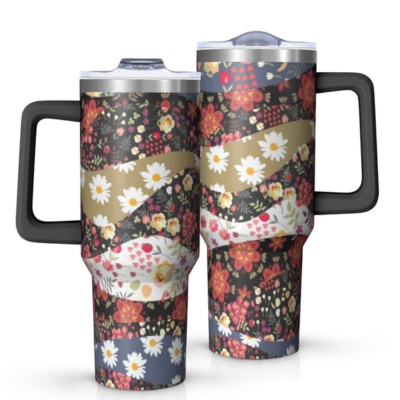 OBREWU Pioneer Flower Tumbler with Handle and Lid,Pioneer Flower 40oz Double Wall Vacuum Insulated Tumbler,Cups Gift for Women and Men