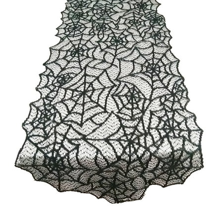 

Halloween Tablecloth Warp Knitted Lace Spider Web Table Runner Rectangular Table Cover Halloween Party Horror Dress Up Table Decor (Black)