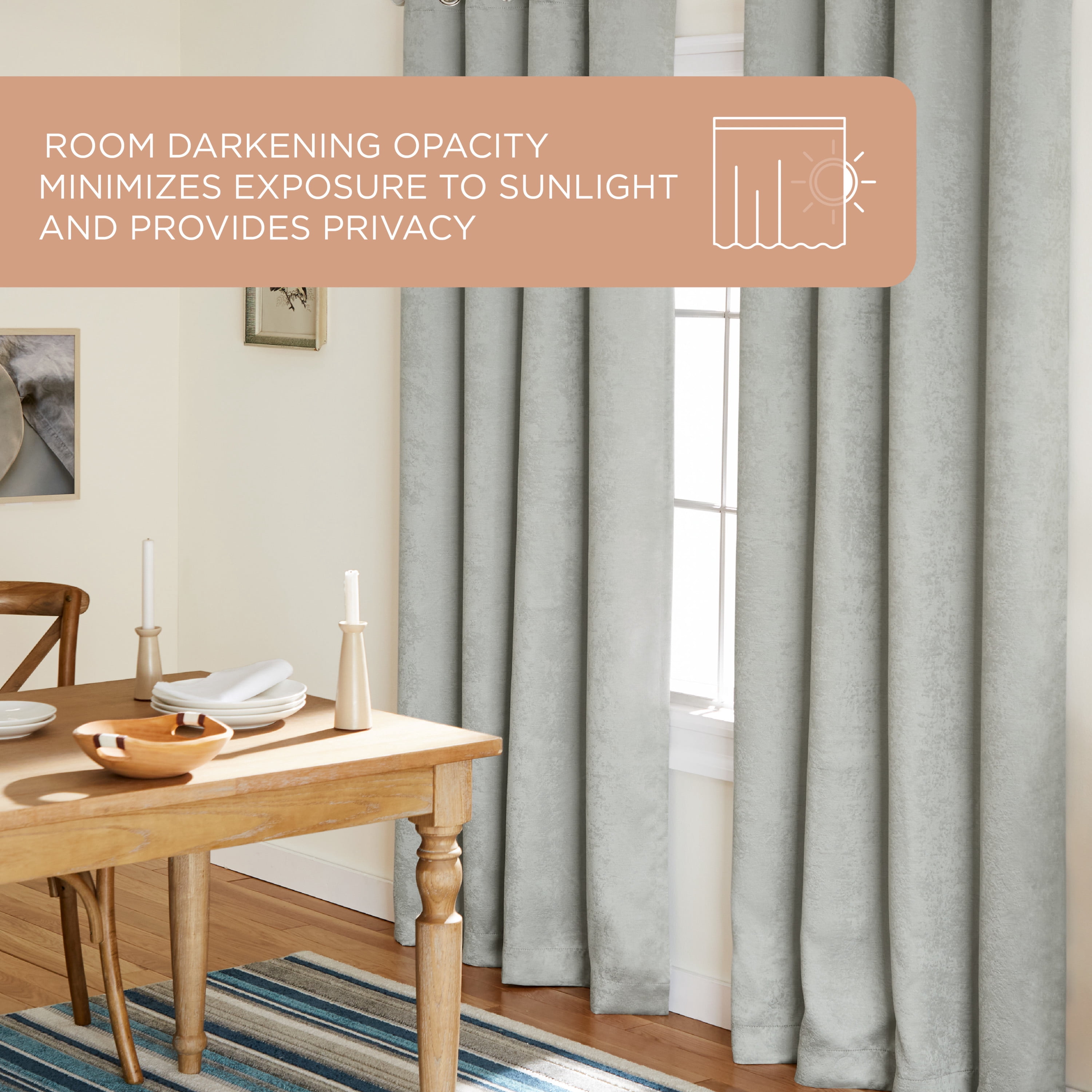 TOWN & COUNTRY EVERYDAY Lustre Solid Heavyweight Textured Sateen Indoor Curtains, Room Darkening Opacity, Grommet Top, Energy Efficient, 2-Pack Set, 52"x96", Silver