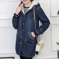 thumbnail image 5 of Meichang Women's Fleece Lined Denim Jacket Oversized Winter Jean Jacket Hooded Long Sleeve Trucker Jacket Coat Loose Fit Coats, 5 of 9