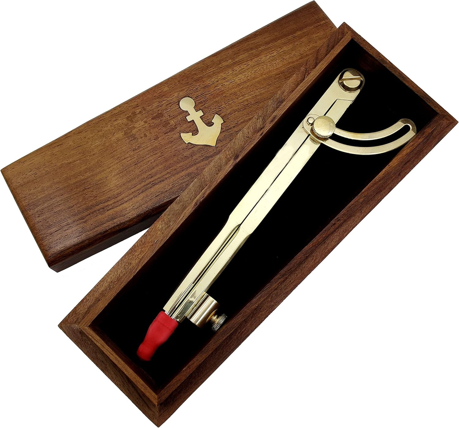 8 Inch Large Pencil Marking Compass Circle Leather Scratch Compass Maker Scriber Marking Wing Divider, Ideal for Drawing Circles, Scribing Wood Metal, Drafting, Map Plotting with wooden box